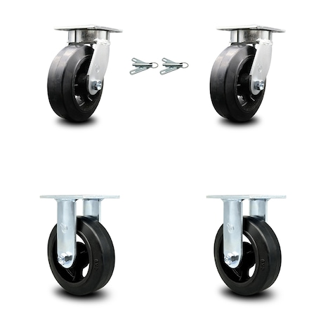 Service Caster 6 Inch Kingpinless Rubber on Steel Wheel Caster Swivel Locks 2 Rigid SCC, 2PK SCC-KP30S620-RSR-BSL-2-R-2